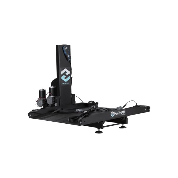 Harmar AL600 vehicle lift platform and lift mast, angled view